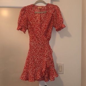Orange White Waist Tie Floral Dress